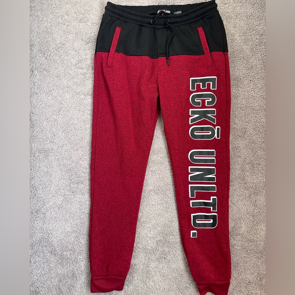 Ecko Unltd Logo Jogger Sweatpants Mens Large Red Black Athleisure